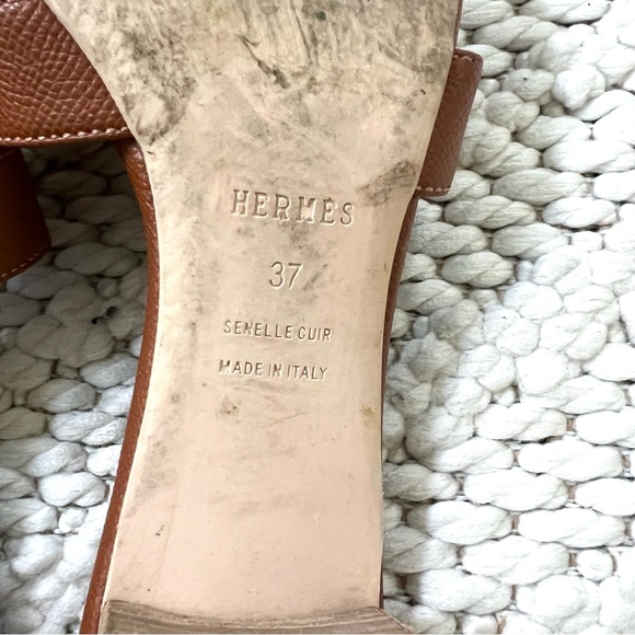 HERMES INSPIRED Camel Brown Sandals Womens Size 37 (7) Wide Block Heel EUC - Picture 12 of 13